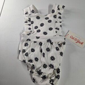 NWT Infant Girls Sz 0-3 Months White Floral Sleeveless‎ Romper CAT & JACK